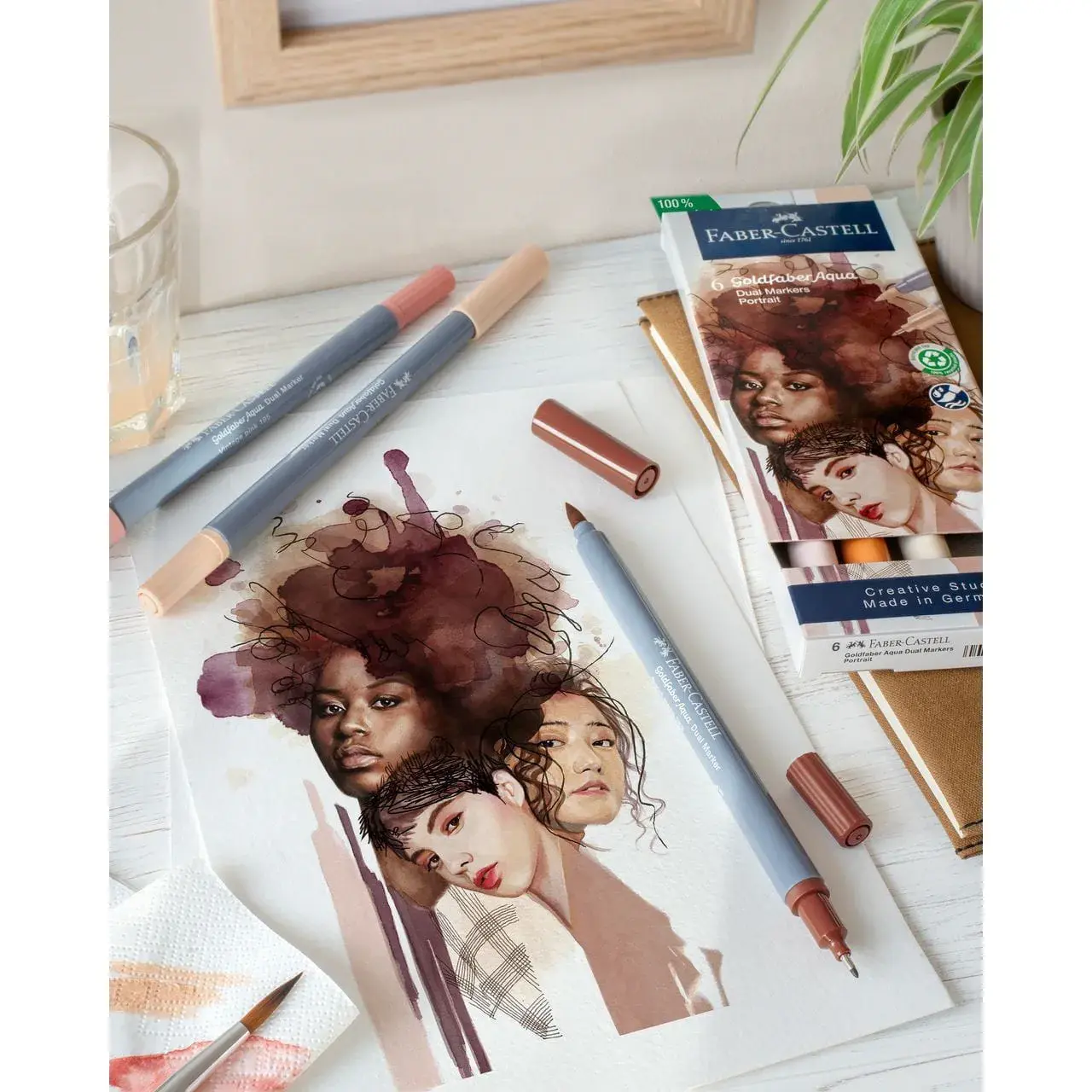 FABER CASTELL Goldfaber Aqua Dual Marker, boîte de 6, Portrait