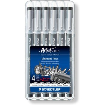 STAEDTLER Etui chevalet box 6 feutres noirs pointe calibrée(4 + 2 gratuits)  pigment liner 308