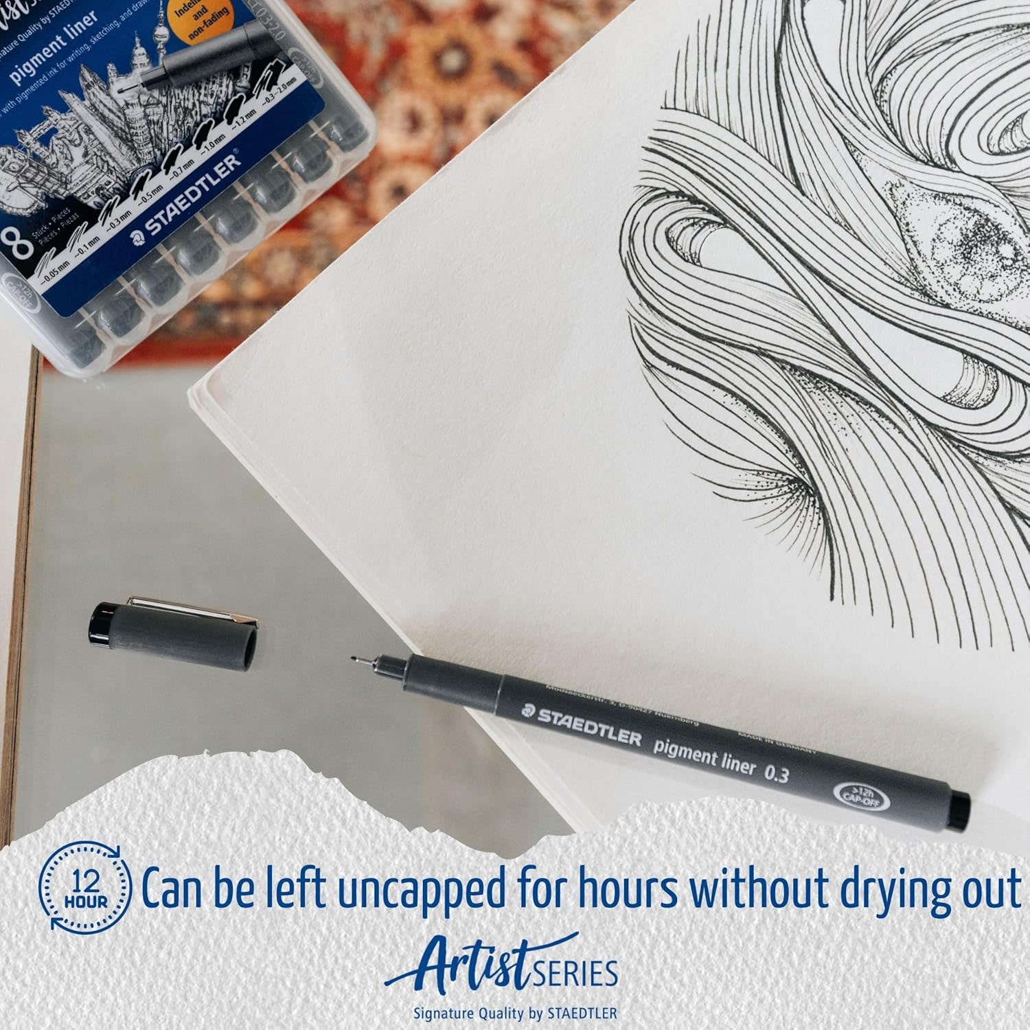 STAEDTLER Etui chevalet box 6 feutres noirs pointe calibrée(4 + 2 gratuits)  pigment liner 308