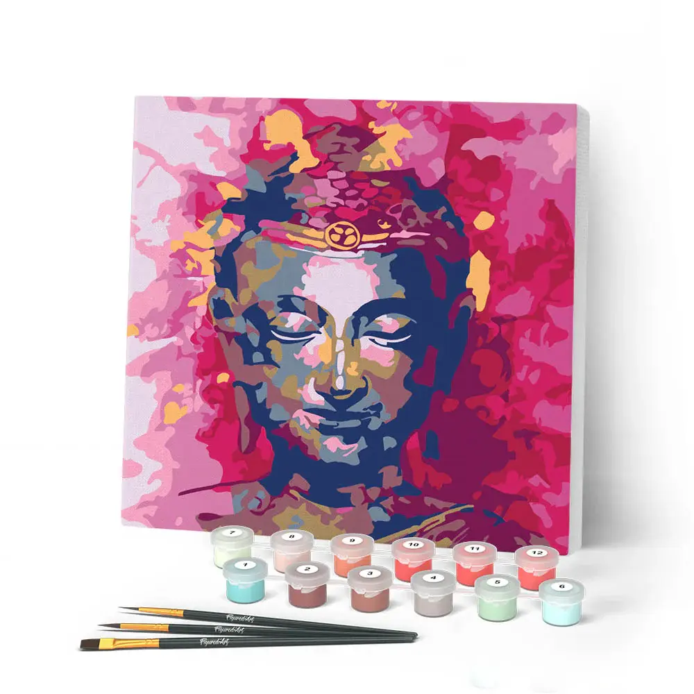 FIGURED'ART Mini Peinture par Numéros Bouddha précieux 20x20cm toile tendue sur chassis