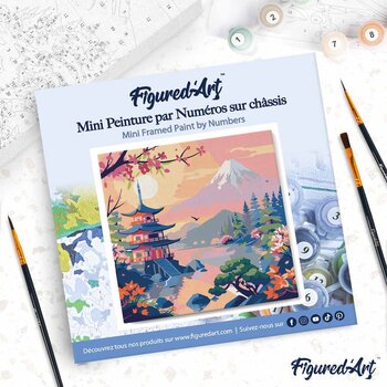 FIGURED'ART Mini Peinture par Numéros Pagode et Mont Fuji 20x20cm toile tendue sur chassis