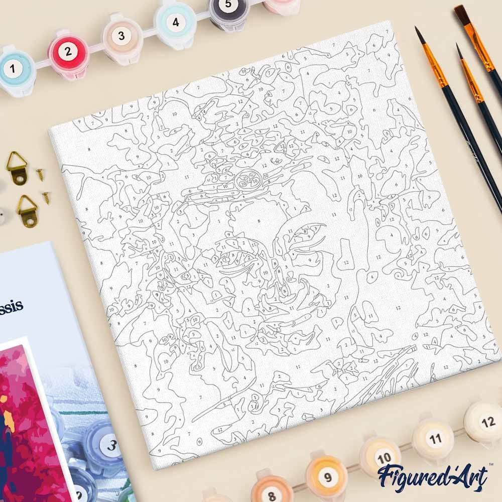 FIGURED'ART Mini Peinture par Numéros Pagode et Mont Fuji 20x20cm toile tendue sur chassis