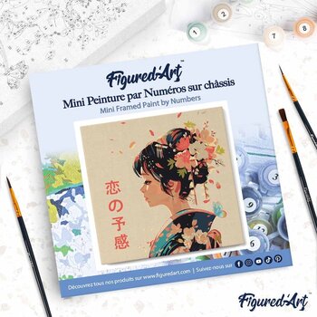 FIGURED'ART Mini Peinture par Numéros design L'amour a la Japonaise taille 20x20cm toile tendue sur chassis