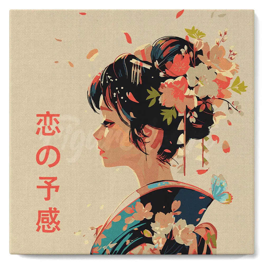 FIGURED'ART Mini Peinture par Numéros design L'amour a la Japonaise taille 20x20cm toile tendue sur chassis