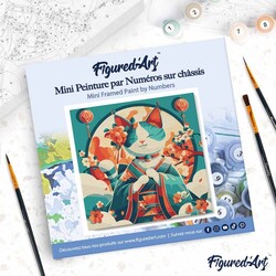 FIGURED'ART Mini Peinture par Numéros Chat Princesse Japonaise 20x20cm toile tendue sur chassis