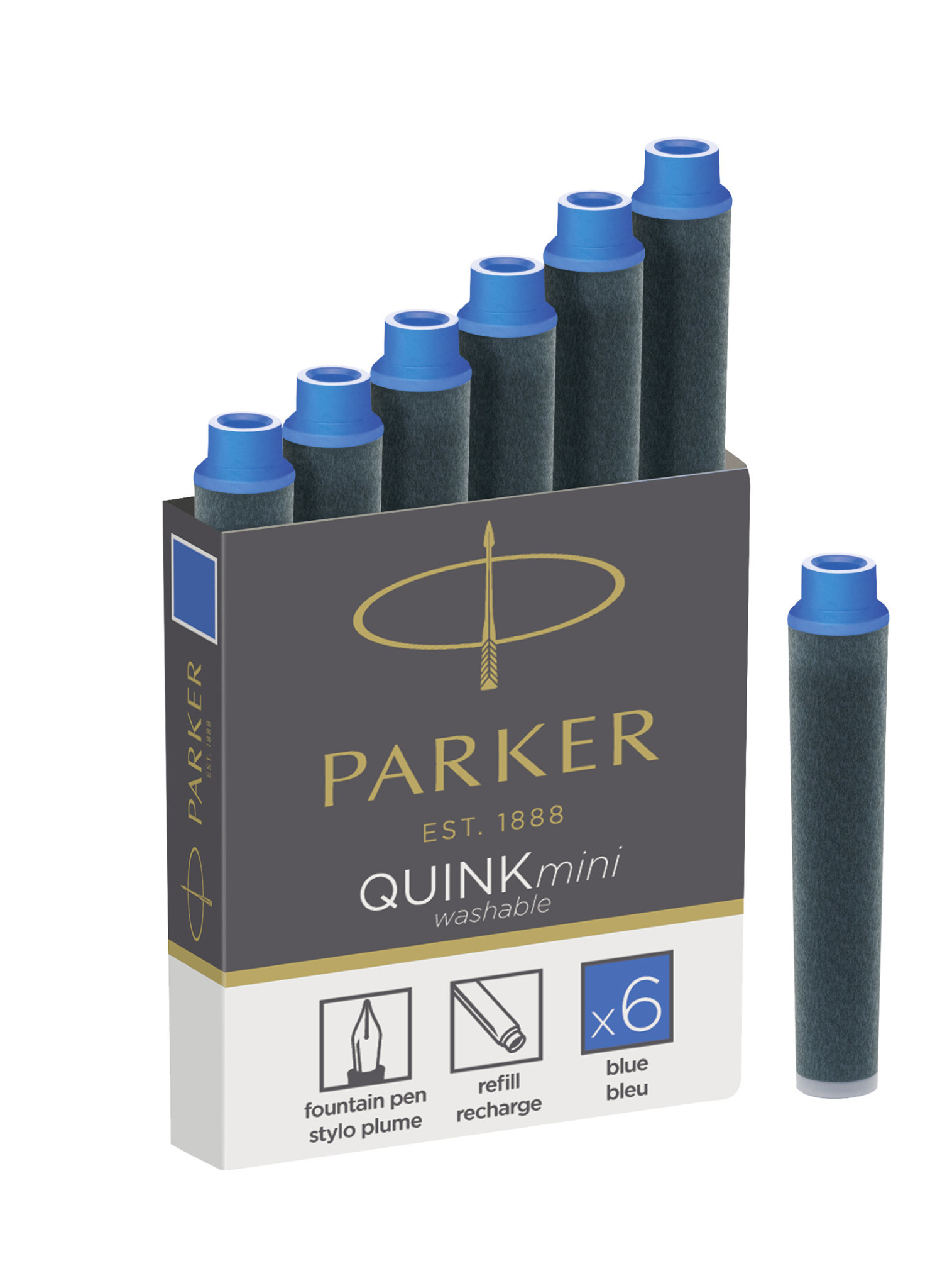 PARKER Etui de 6 cartouches mini QUINK encre Bleu effaçable