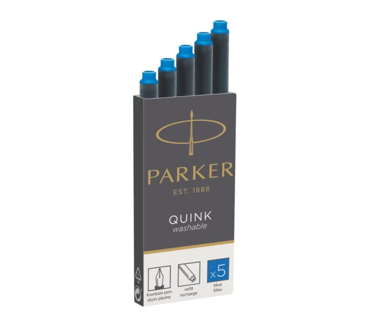 PARKER Etui de 5 cartouches longues QUINK encre Bleue effaçable