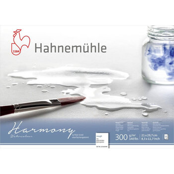 HAHNEMÜHLE Bloc Harmony Aquarelle collé 4 côtés 21x29,7 A4 300g 12f grain torchon
