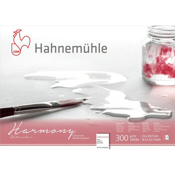HAHNEMÜHLE Bloc Harmony Aquarelle collé 4 côtés 21x29,7 A4 300g 12f grain fin