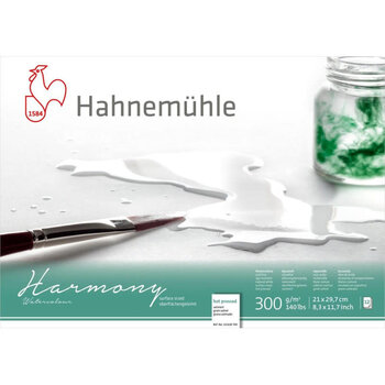 HAHNEMÜHLE Bloc Harmony Aquarelle collé 4 côtés 21x29,7 A4 300g 12f grain satiné