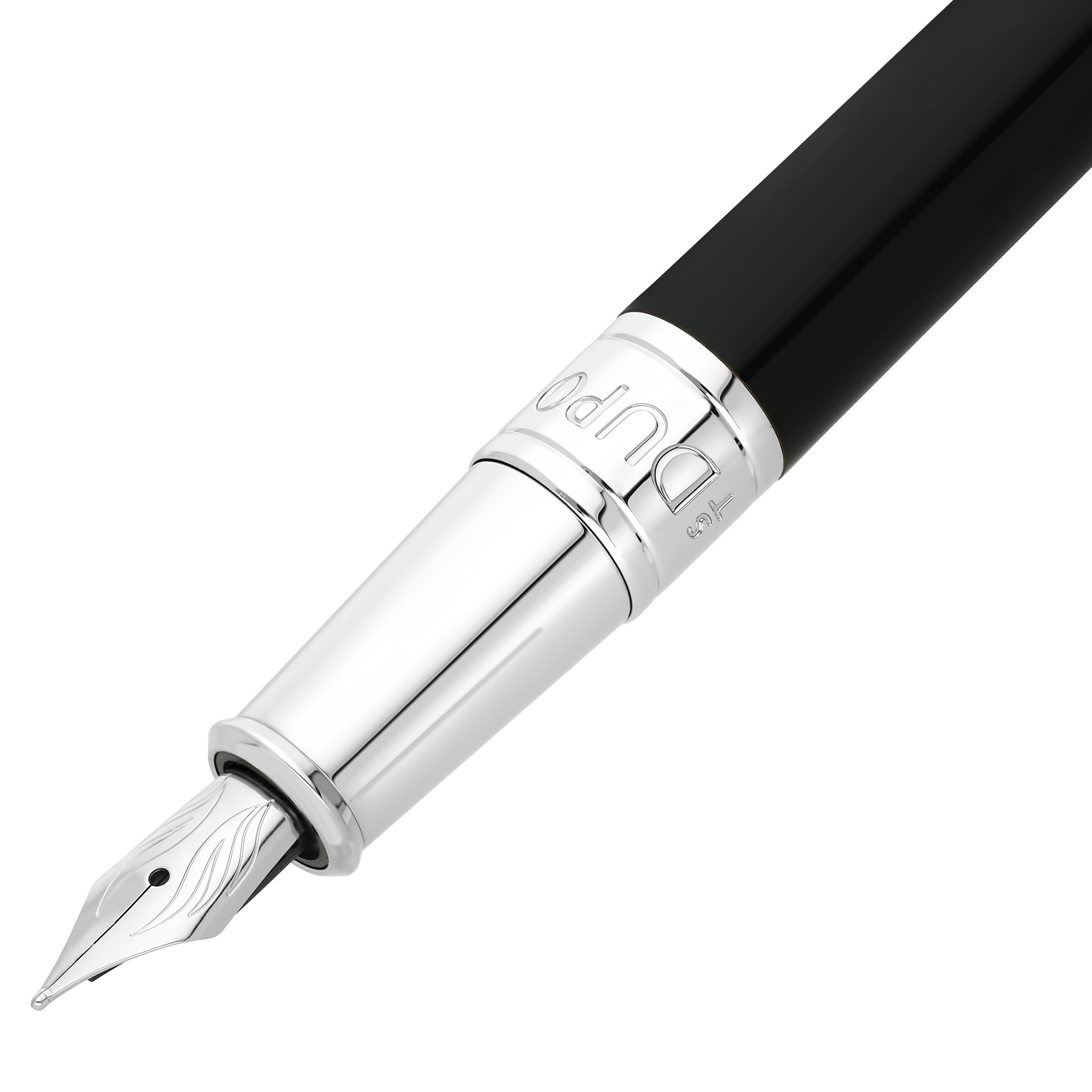 DUPONT S.T Stylo Plume Initial Noir / Chromé