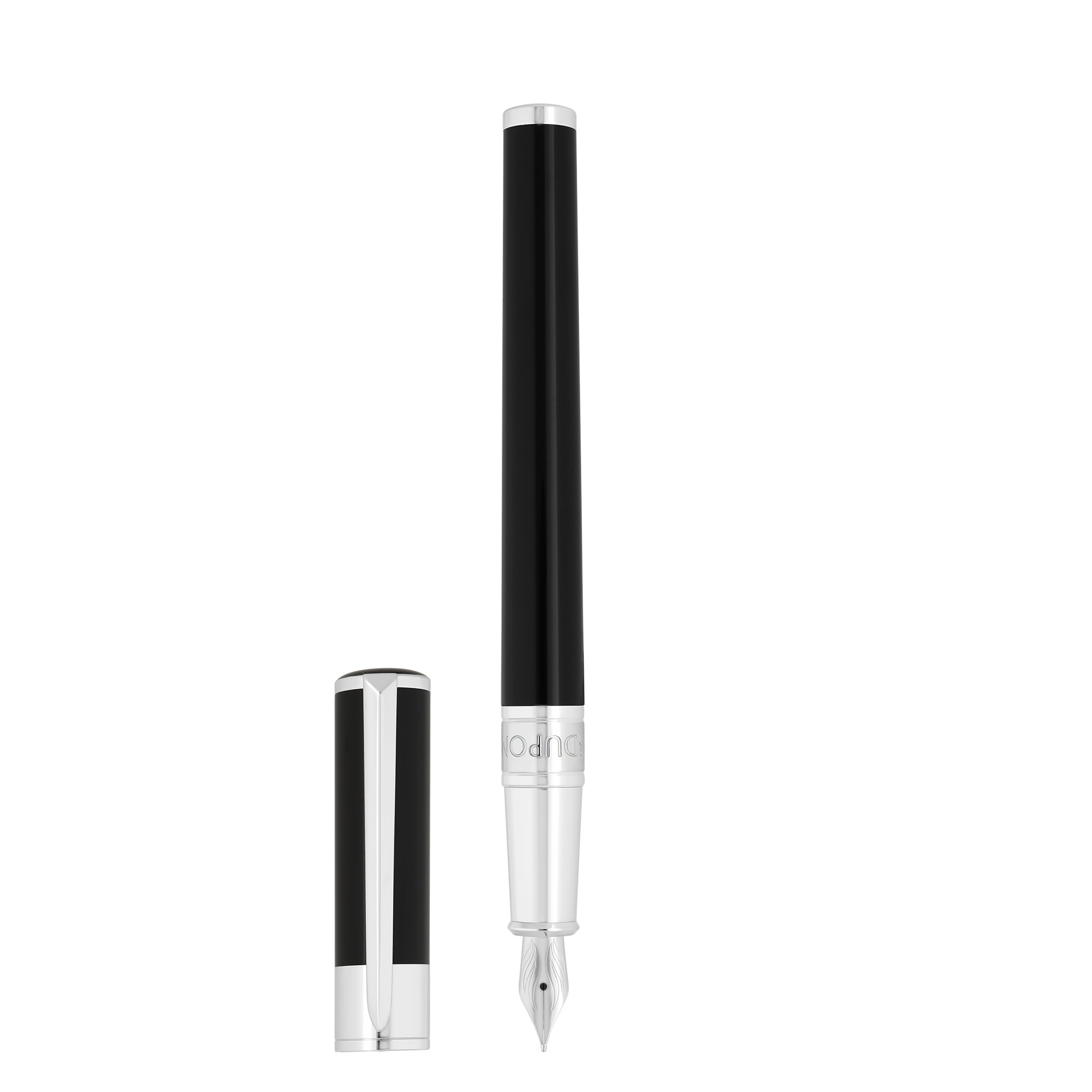 DUPONT S.T Stylo Plume Initial Noir / Chromé