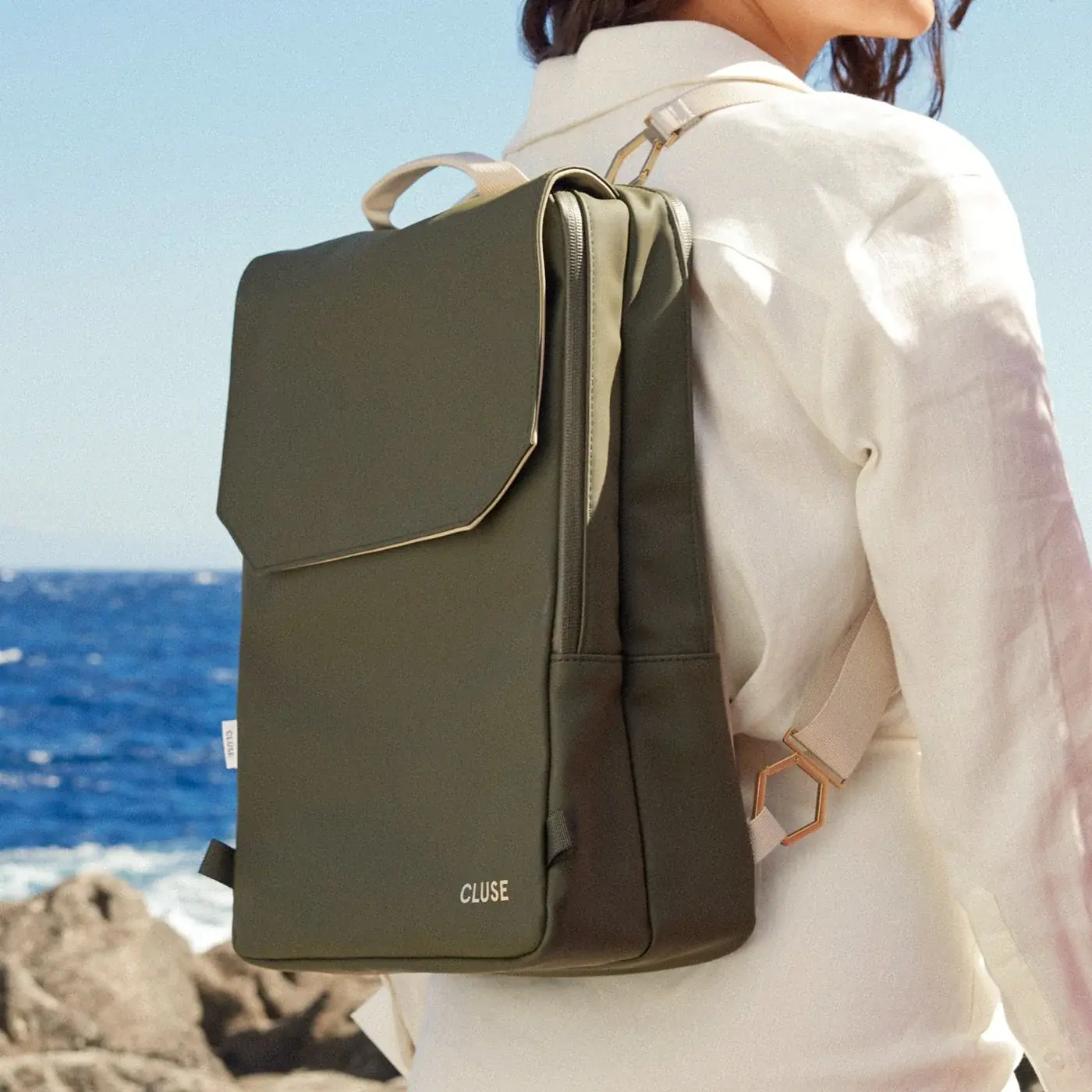 CLUSE Sac à Dos Réversible - Dark Green Moss, Gold Colour