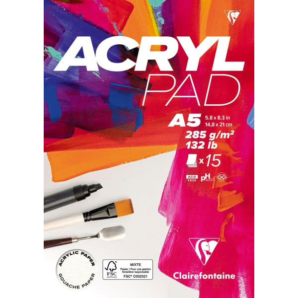 CLAIREFONTAINE Acrylpad bloc reliure intégrale A5 15F 285g