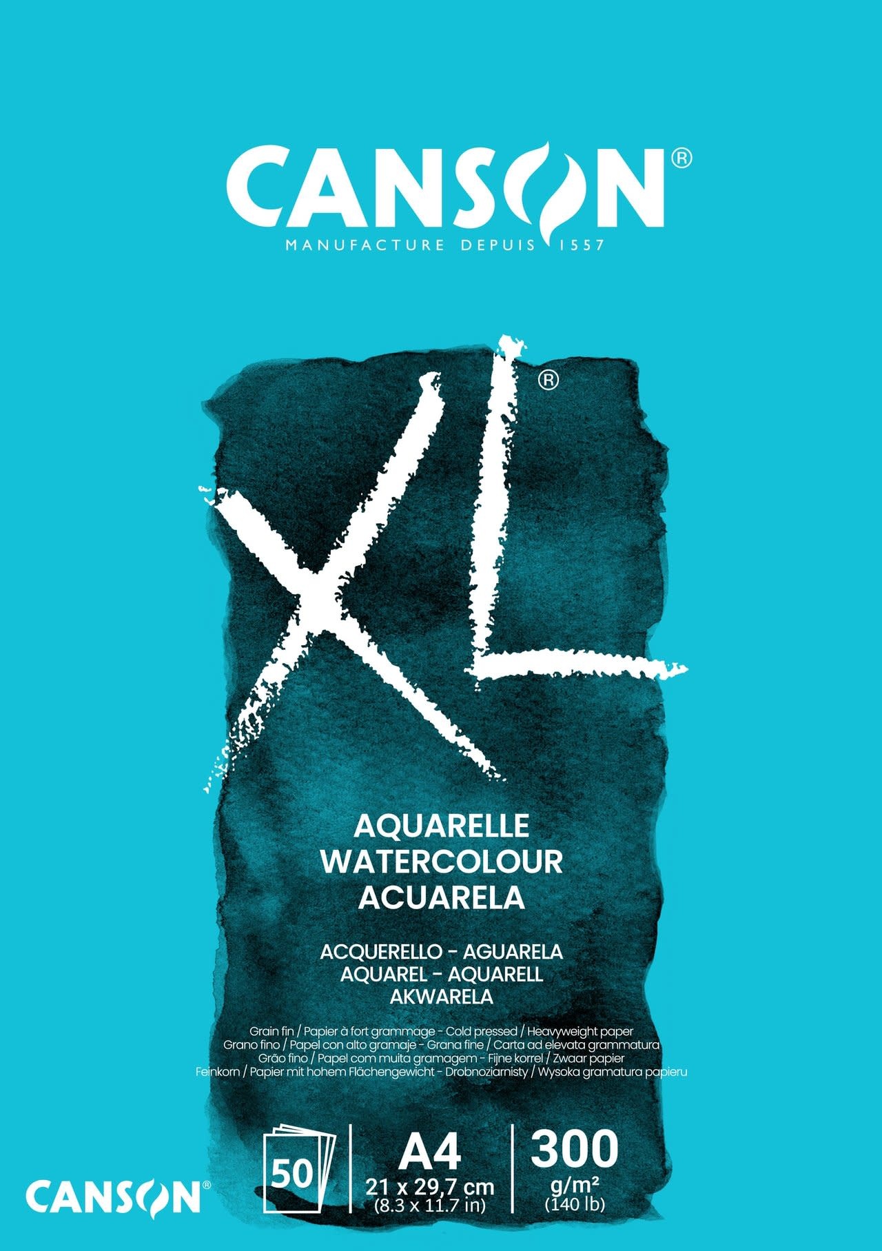 CANSON Canson Bloc collé 1 côté Xl Aquarelle 50F A4 300G