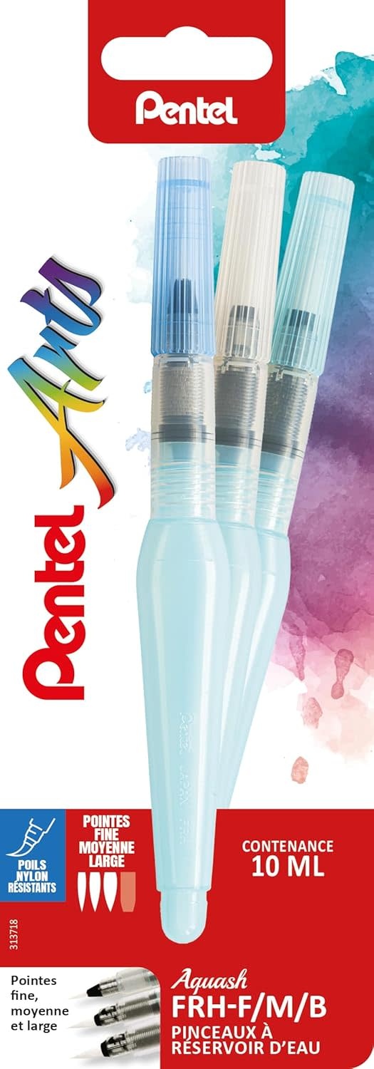 PENTEL Blister de Pinceaux à réservoir à d'eau x 3 : FRH-F, FRH-M, FRH-B
