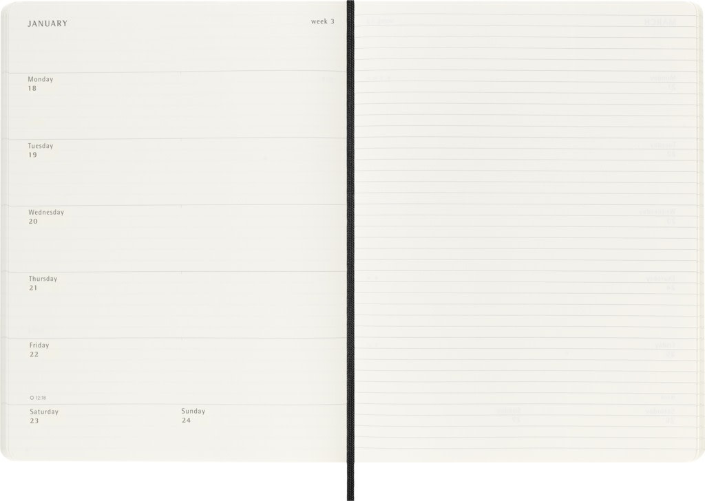 MOLESKINE Agende 18 mois Semainier horizontal+notes Format Xl Noir Souple
