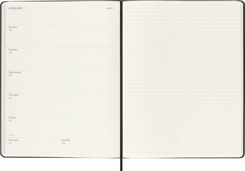 MOLESKINE Agende 18 mois Semainier horizontal+notes Format Xl Noir Rigide