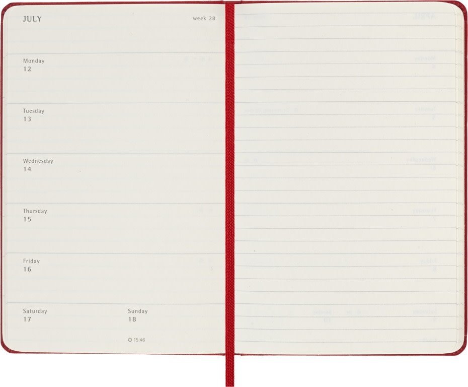 MOLESKINE Agende 18 mois Semainier horizontal+notes Format Poche rouge Écarlate Rigide