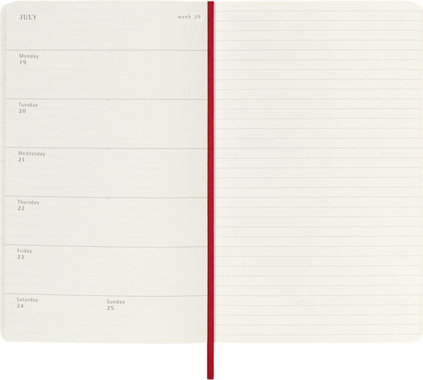 MOLESKINE Agende 18 mois Semainier horizontal+notes Format Large Rouge Écarlate Souple