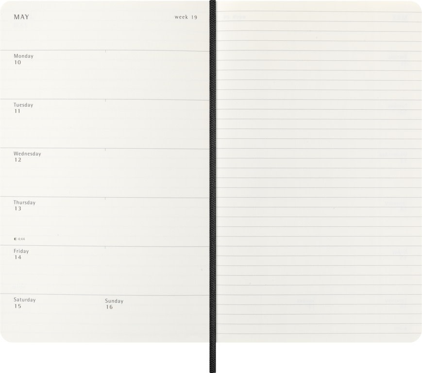 MOLESKINE Agende 18 mois Semainier horizontal+notes Format Large Noir Souple