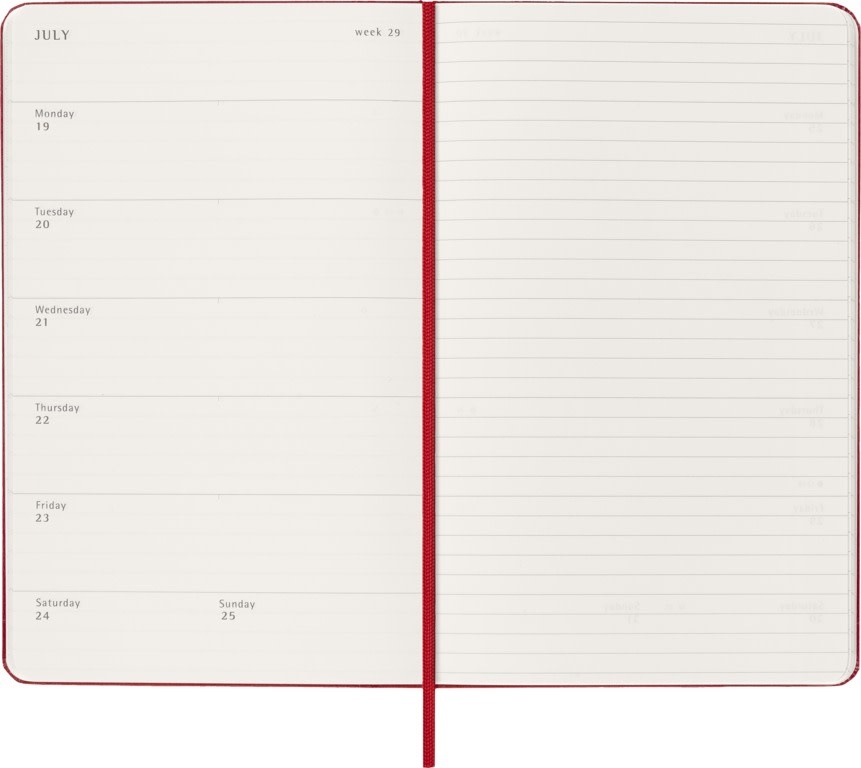 MOLESKINE Agende 18 mois Semainier horizontal+notes Format Large Rouge Écarlate Rigide