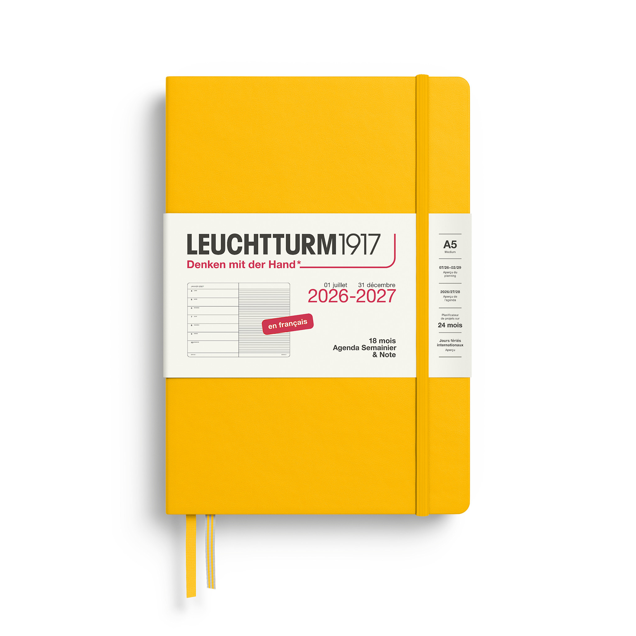 LEUCHTTURM 1917 Sunflower, Agenda Semainier & Carnet de notes Medium (A5) 2026/2027, 18 mois, Français