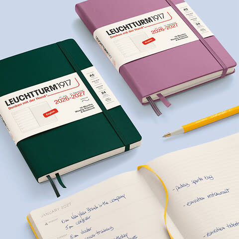 LEUCHTTURM 1917 Noir, Agenda Semainier & Carnet de notes Medium (A5) 2026/2027, 18 mois, Français