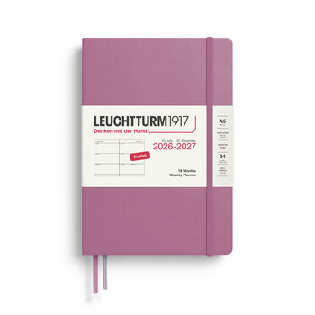 LEUCHTTURM 1917 Dusty Rose, Agenda horizontal Semainier Medium (A5) 2026/2027, 18 mois, Anglais