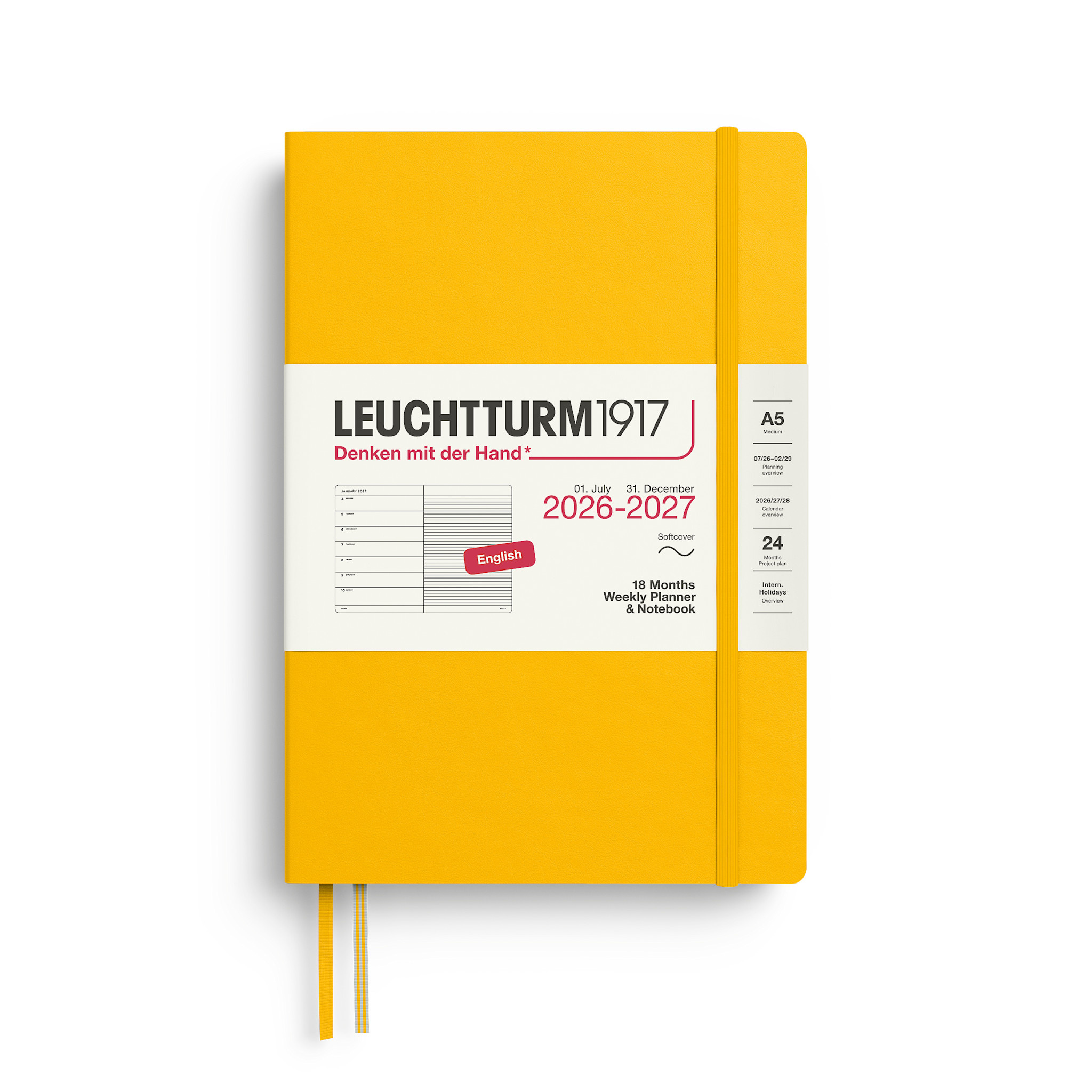 LEUCHTTURM 1917 Sunflower, Agenda Semainier & Carnet de notes Medium (A5) 2026/2027, 18 mois, Couverture souple, Anglais