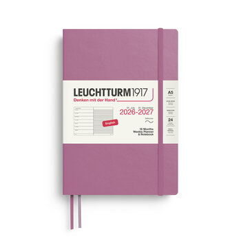 LEUCHTTURM 1917 Dusty Rose, Agenda Semainier & Carnet de notes Medium (A5) 2026/2027, 18 mois, Couverture souple, Anglais