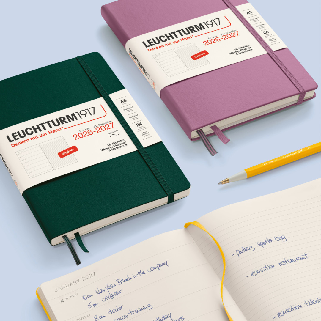 LEUCHTTURM 1917 Noir, Agenda Semainier & Carnet de notes Medium (A5) 2026/2027, 18 mois, Couverture souple, Anglais