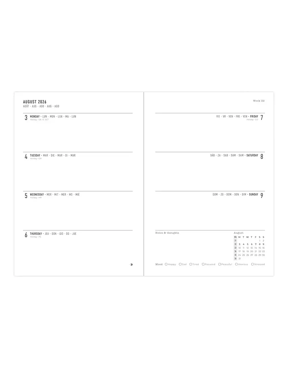 LETTS Agenda 18 Mois Spring Valley Semainier Horizontal 2026/27 Multilingue A6 Coloris Vert