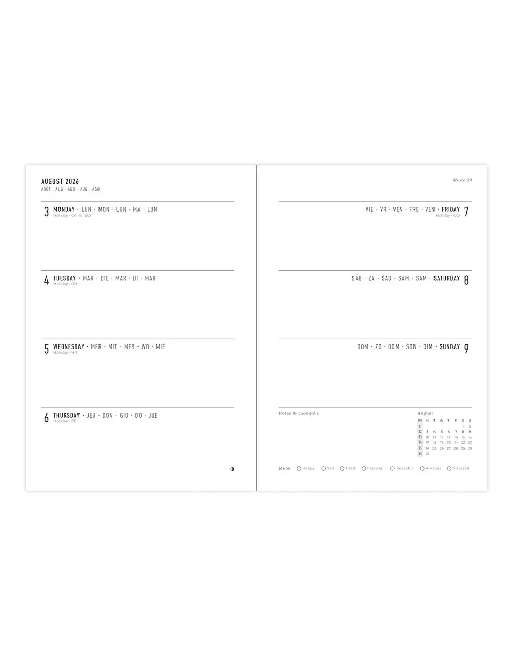 LETTS Agenda Scolaire Semainier Horizontal Daisies 2026/27 Multilingue A6 Coloris Bleu