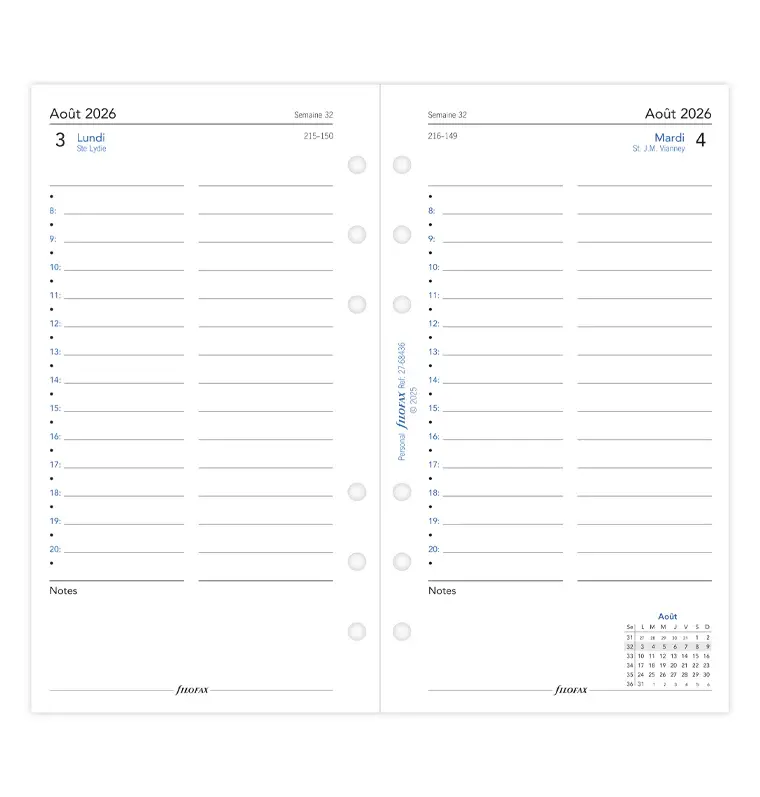 FILOFAX Recharge Agenda 1 Jour Par Page Académique 2026/27 Format Personal
