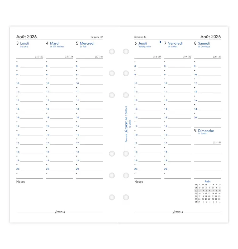 FILOFAX Recharge Agenda Semainier Vertical Académique 2026/27 Format Personal