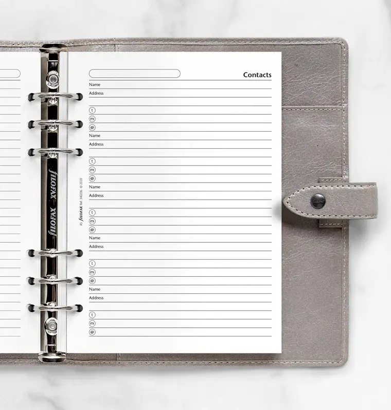 FILOFAX Nom/Adresse/Tel/Fax blanc A5