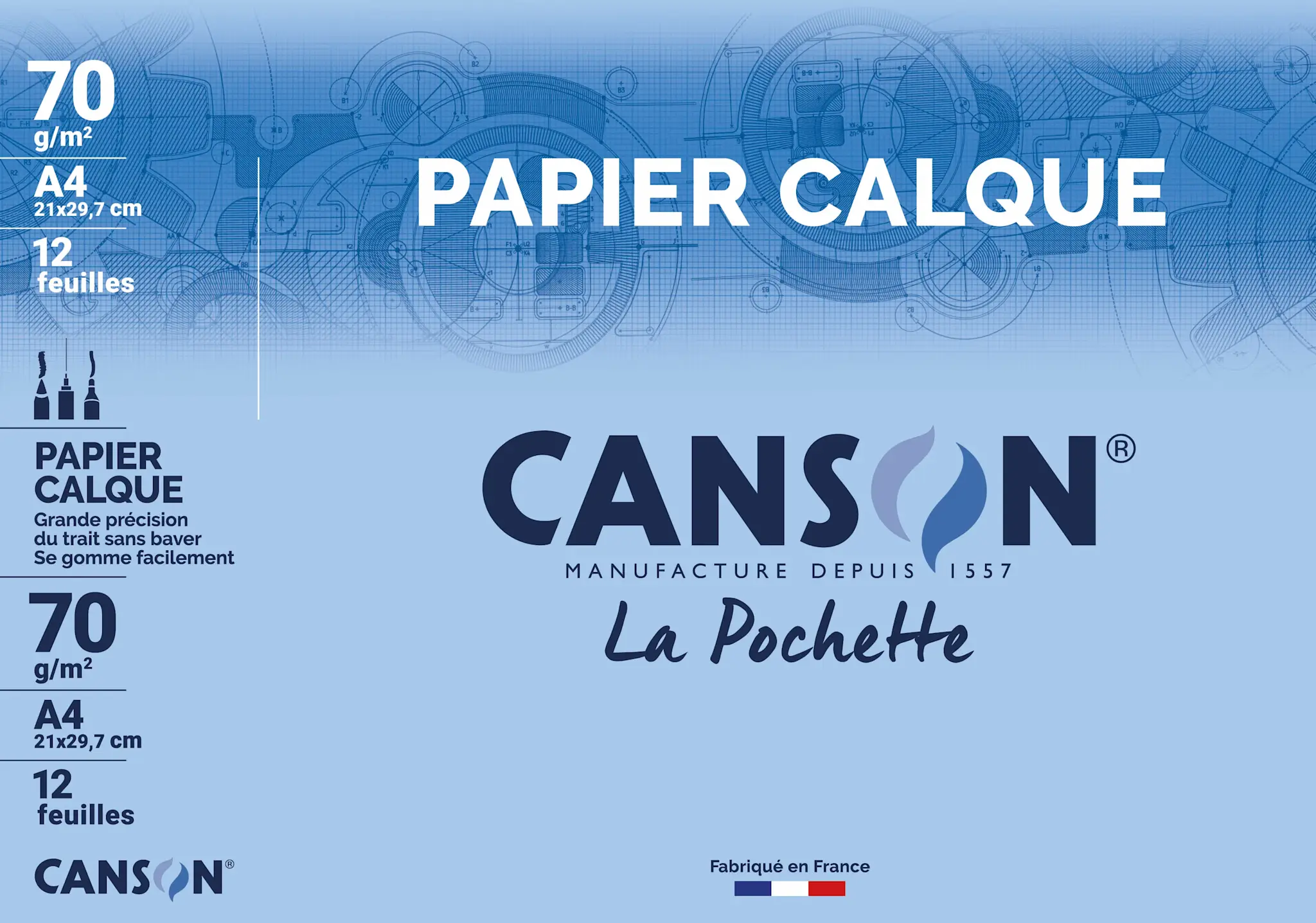 CANSON Pochette Papier Calque A4 70g/m² 12 Feuilles