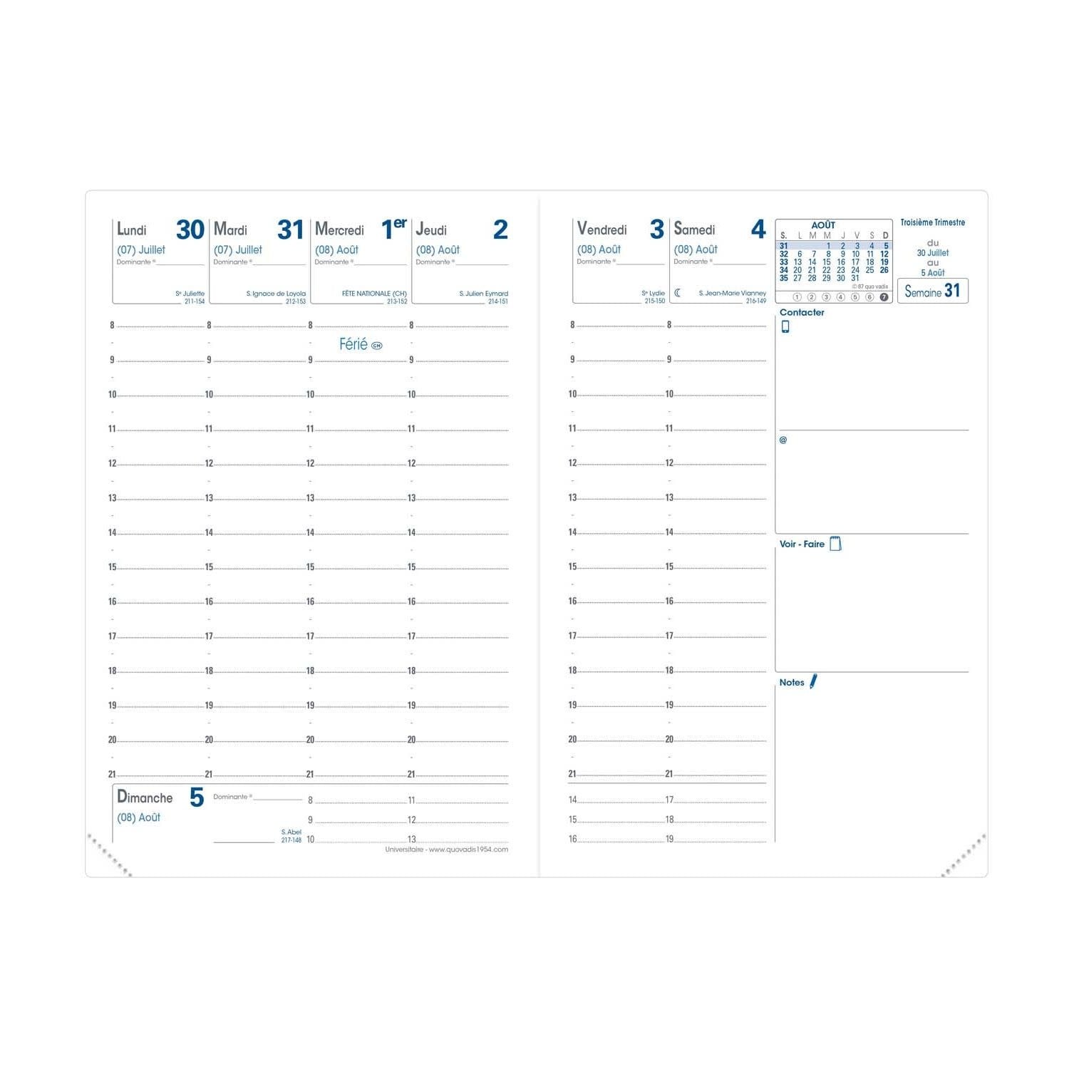 QUO VADIS Agenda Universitaire Rep Fr Club Crème 10x15cm