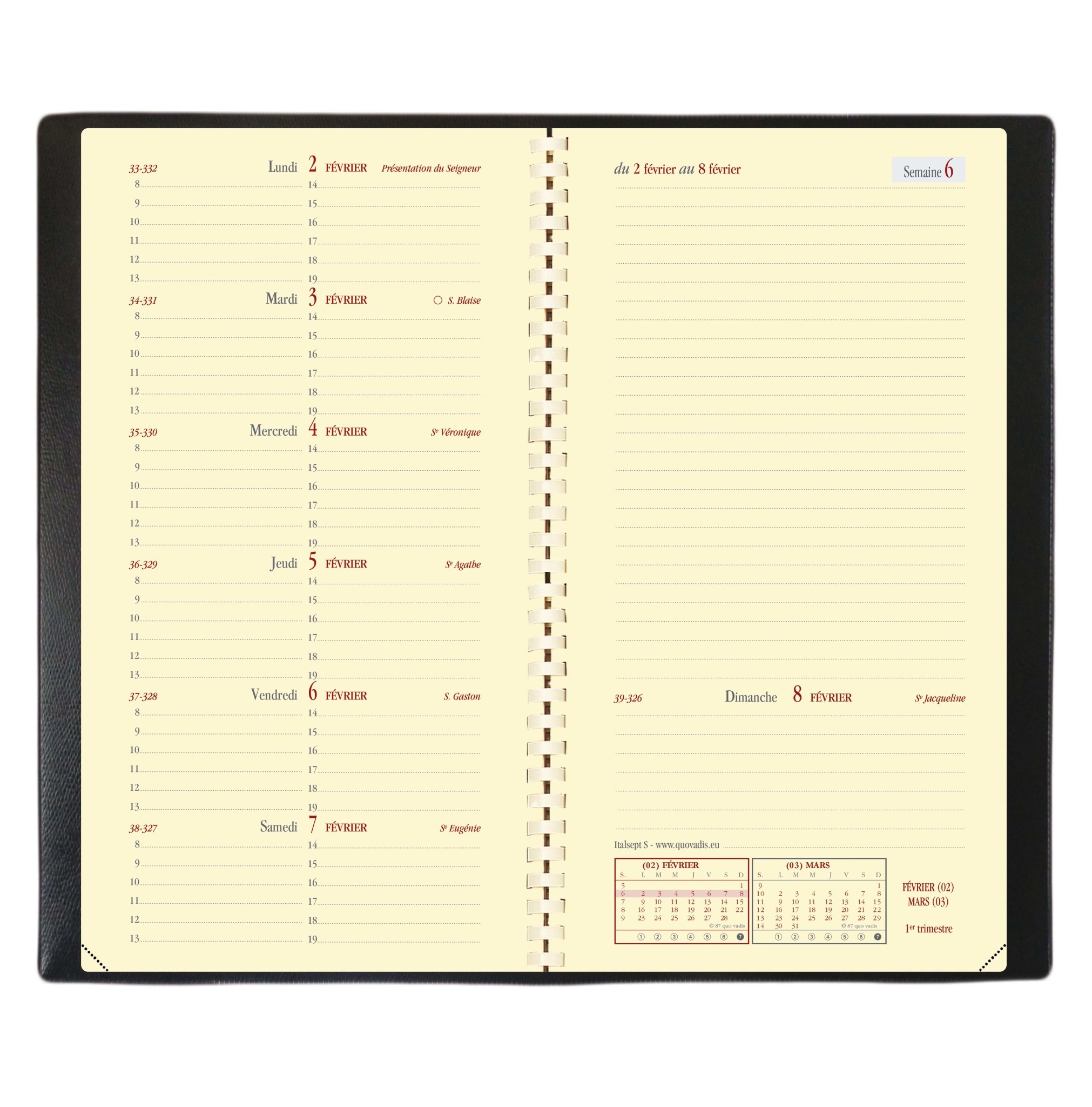 QUO VADIS Agenda Italsept S Rep Fr Soho Noir 8,8x17cm