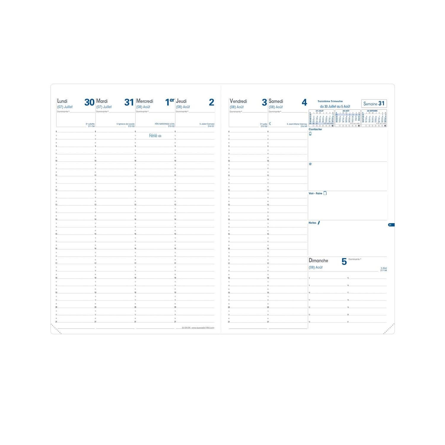 QUO VADIS Agenda Semainier EU 09/09 rep FR Club Ciel 21x29,7cm