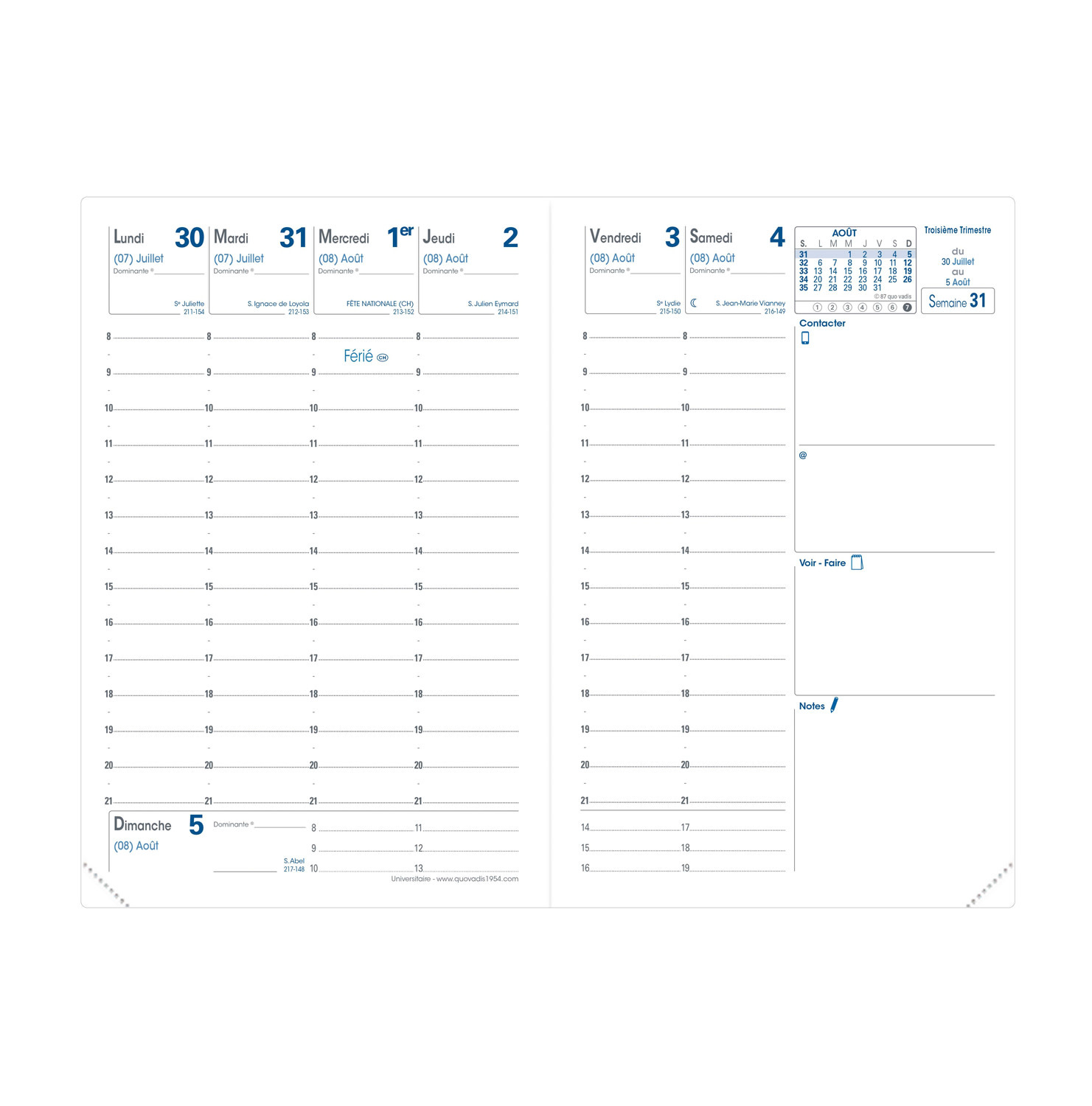 QUO VADIS Agenda Universitaire Rep Fr Club Bronze 10x15cm
