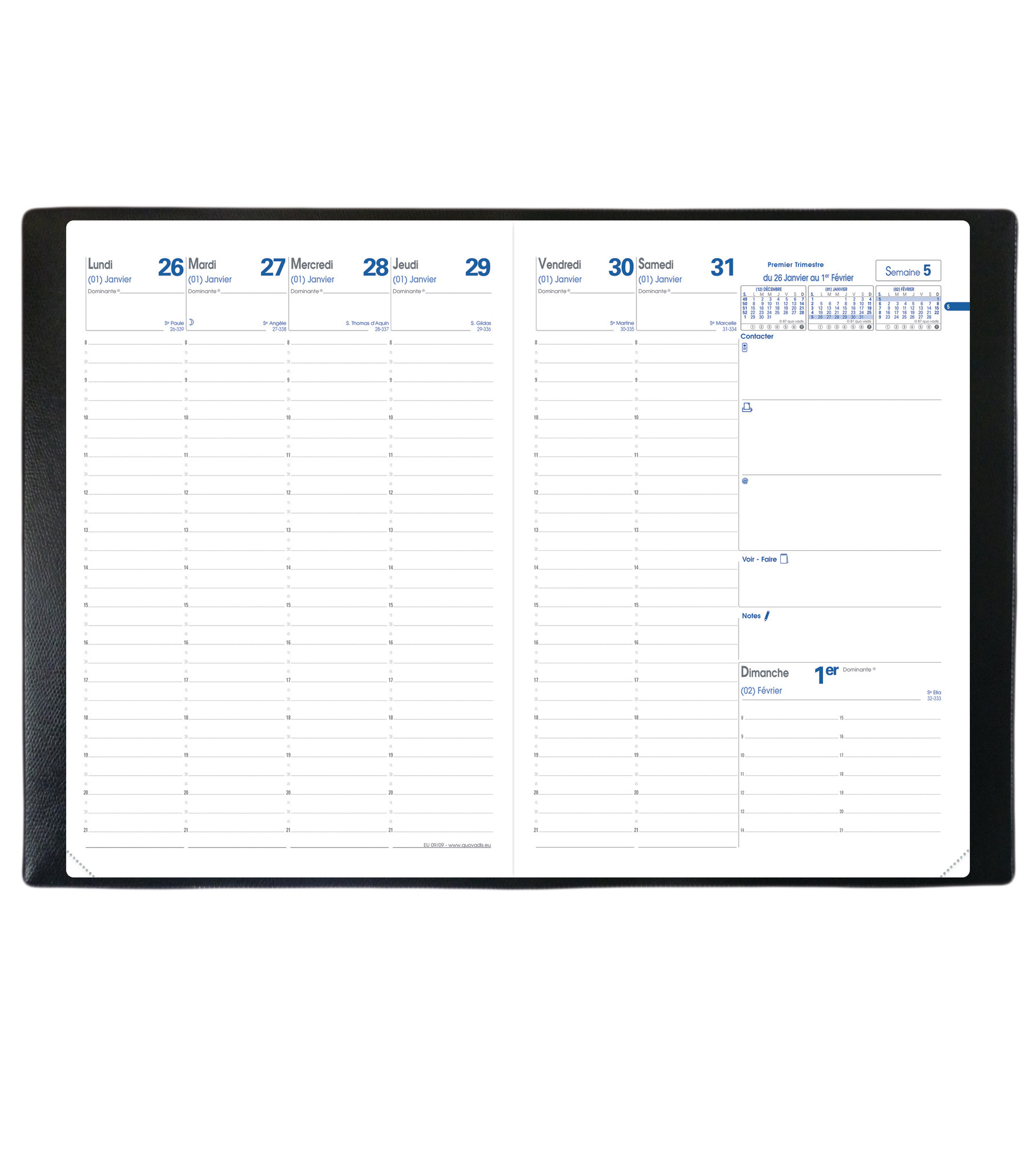 QUO VADIS Agenda Semainier EU 09/09 Rep Fr Club Noir 21x29,7cm