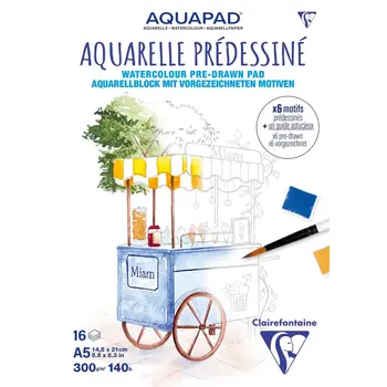 CLAIREFONTAINE Bloc collé Aquarelle Prédessiné "Gourmandises" A5 15F 300g