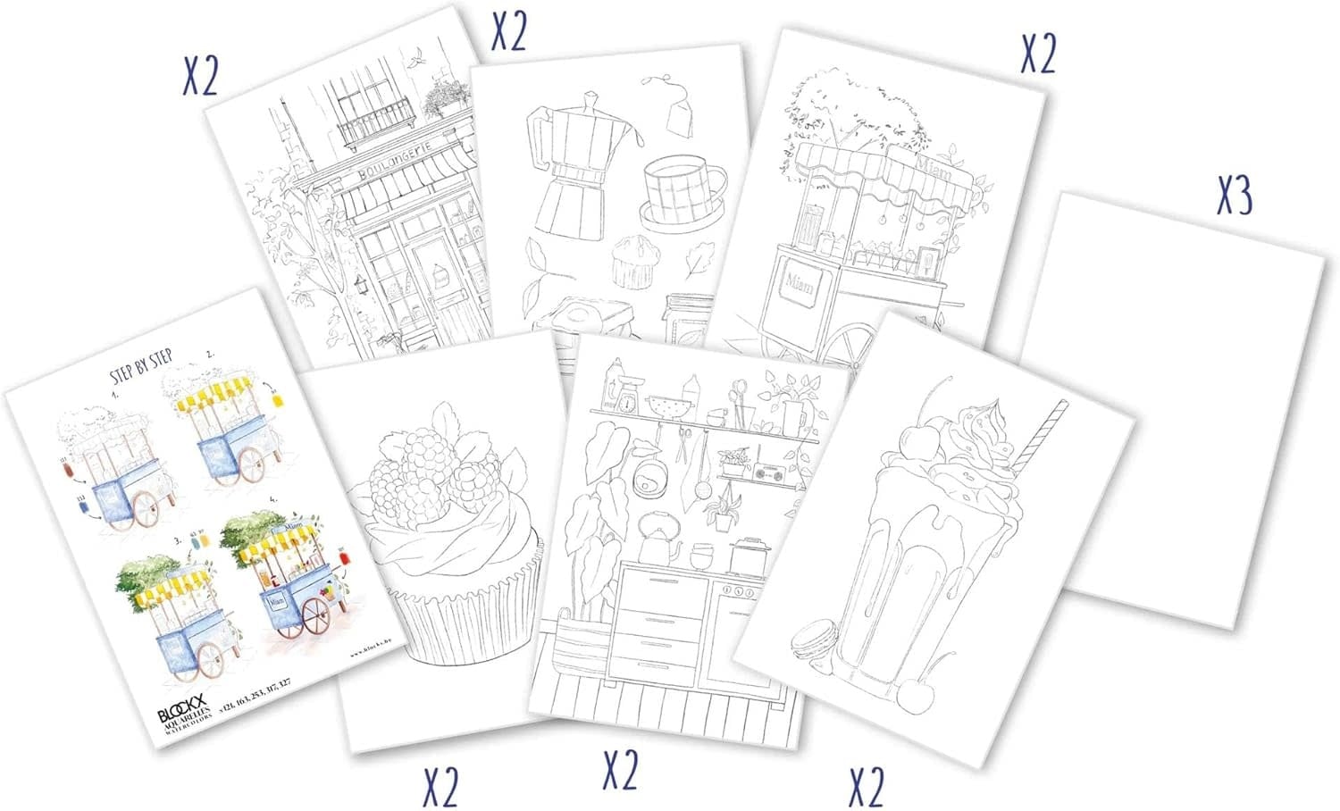 CLAIREFONTAINE Bloc collé Aquarelle Prédessiné "Gourmandises" A5 15F 300g