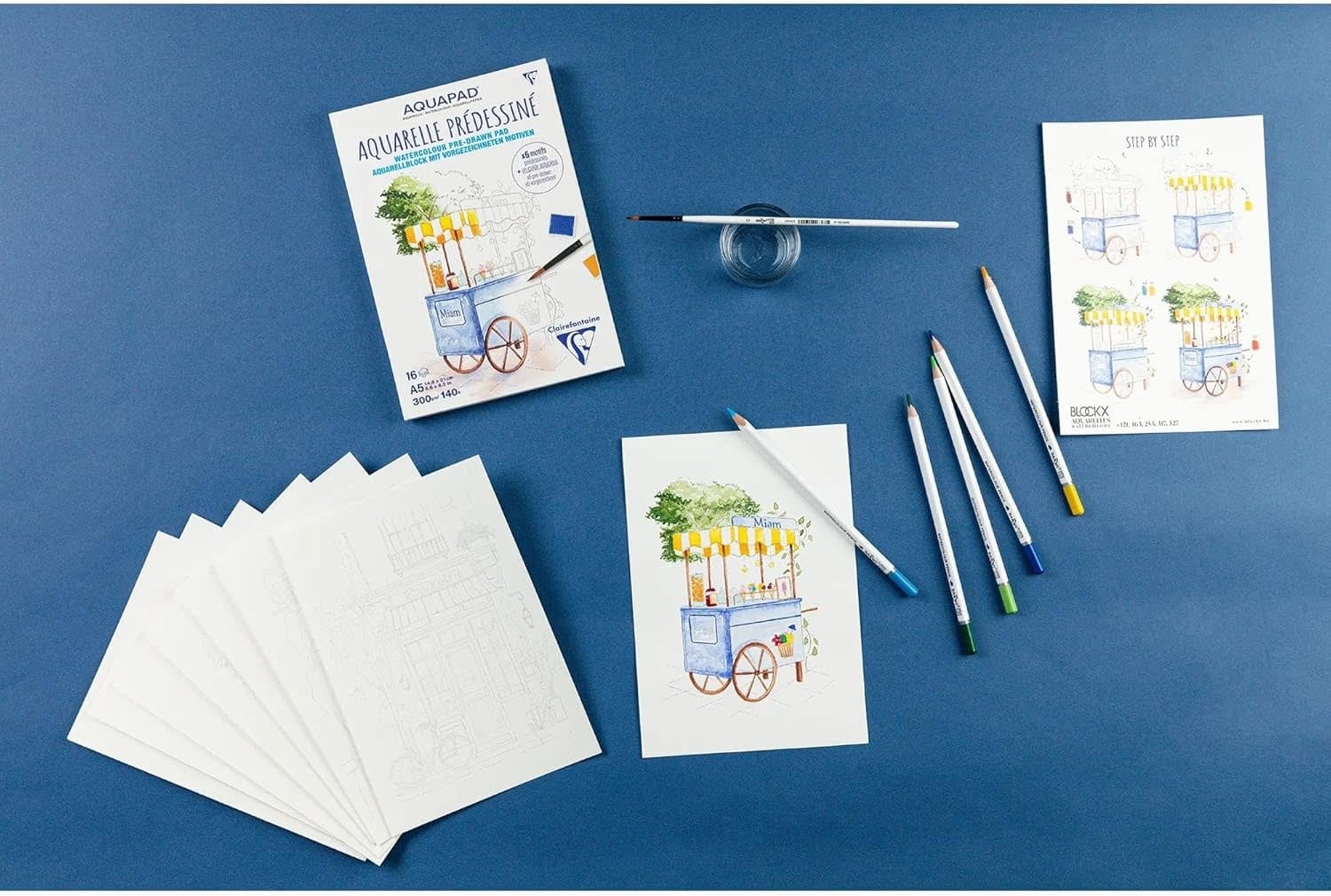 CLAIREFONTAINE Bloc collé Aquarelle Prédessiné "Gourmandises" A5 15F 300g