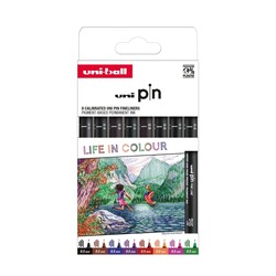 UNI-BALL Pochette 8 Feutres Uni-Pin pointes 0,5mm Couleurs assorties Life in color