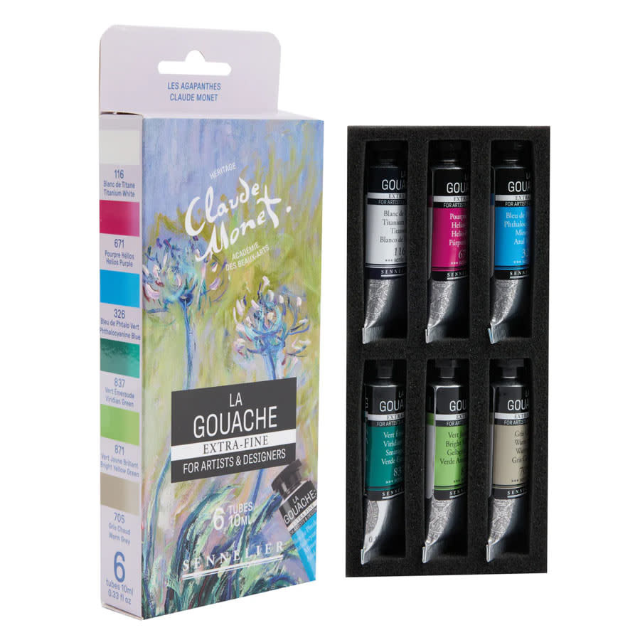 SENNELIER Etui carton 6 tubes 10ml gouache Set Les Agapanthes Claude Monet