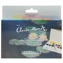 SENNELIER Boite aquarelle Mains libres 12 demi godets la petite Aquarelle Nymphéas, effet du soir Claude Monet