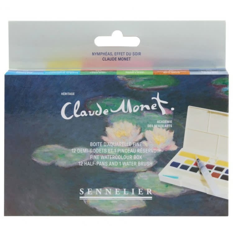 SENNELIER Boite aquarelle Mains libres 12 demi godets la petite Aquarelle Nymphéas, effet du soir Claude Monet